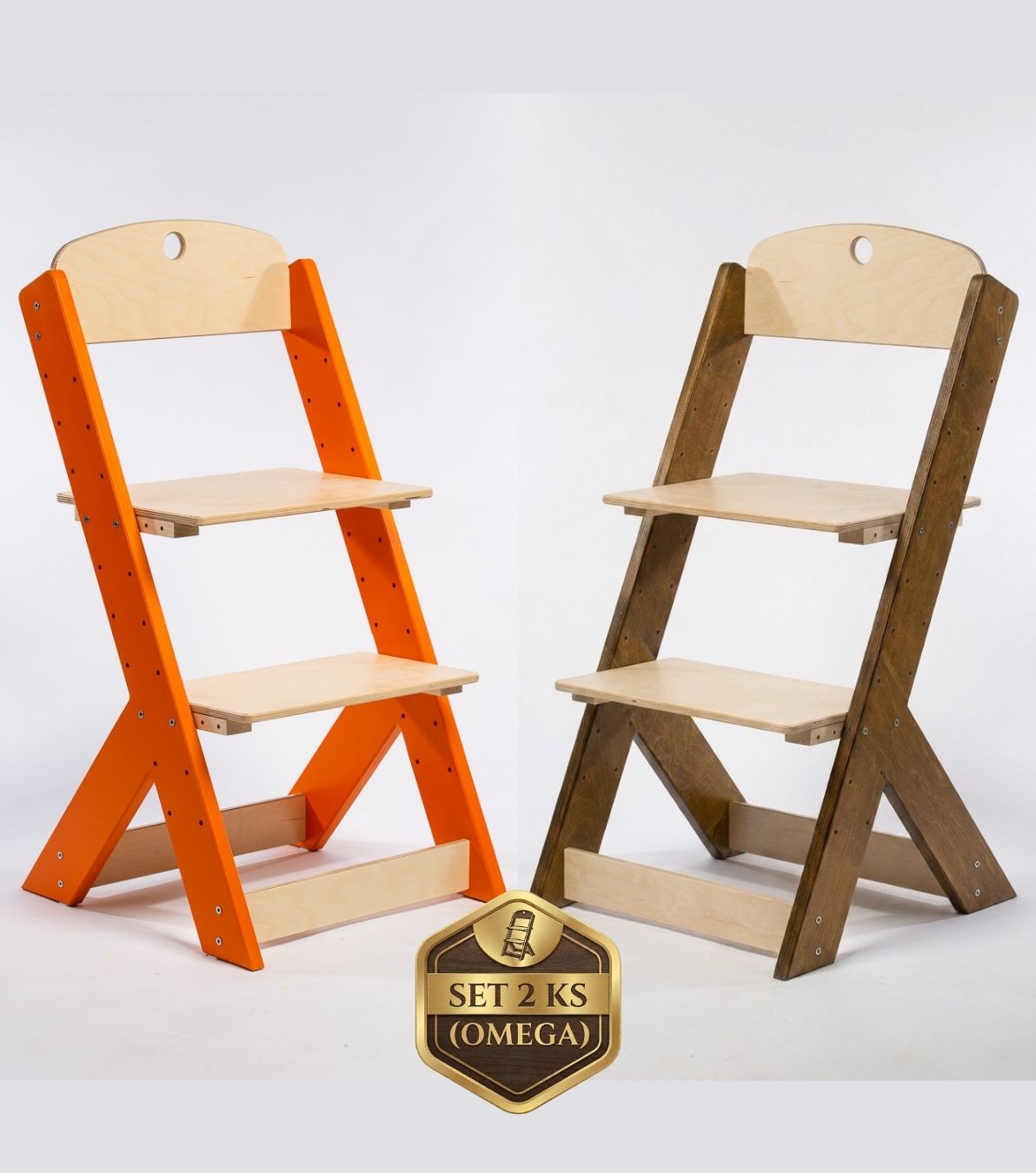 Lucas Wood Style - rostoucí židle OMEGA III zvýhodněný set 2 ks - oranžová + kaštan