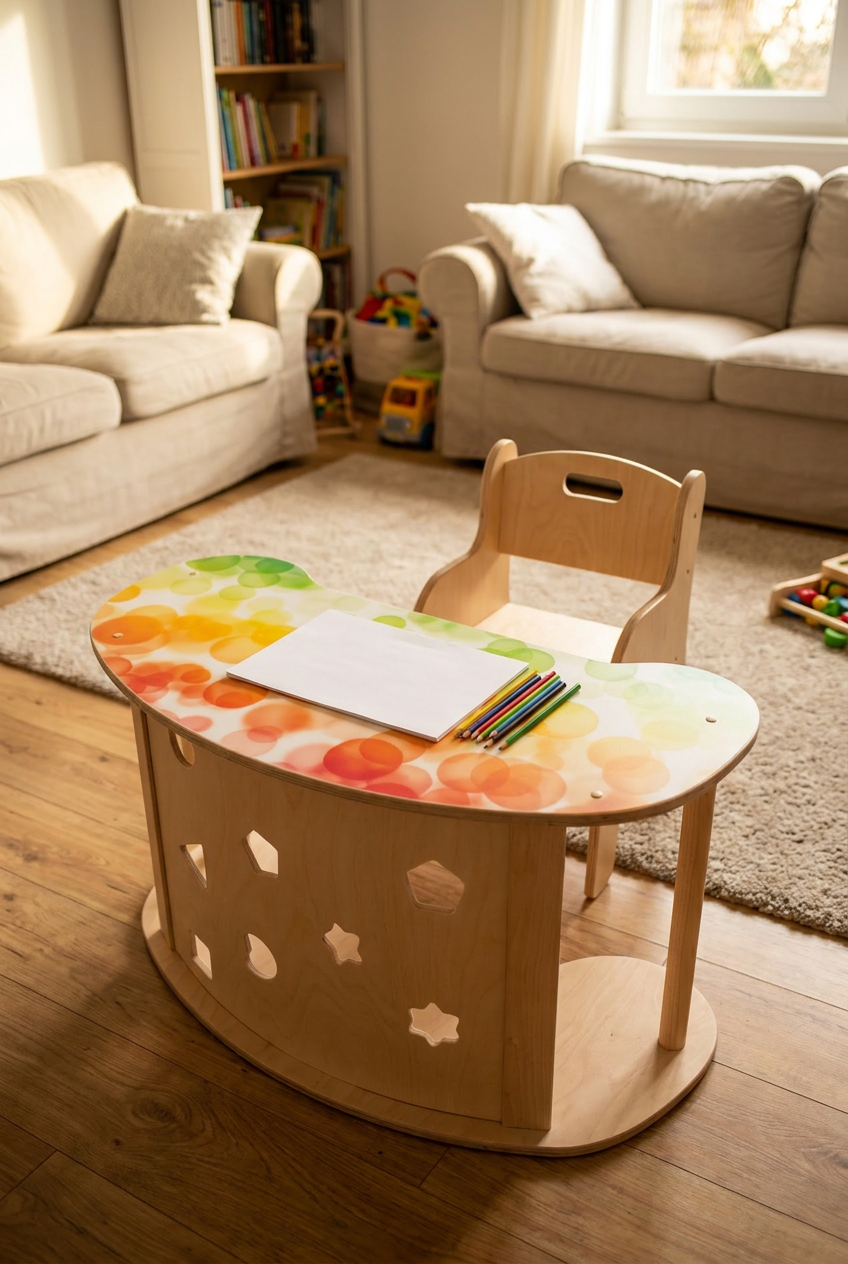 Multifunkční Montessori houpačka a stolek 4v1 - duhové bublinky