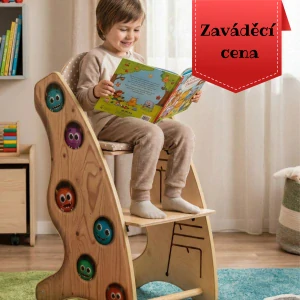 Multifunkční rostoucí židle 6v1 – učící věž, houpačka, stoleček s židličkou - Nestvůrky