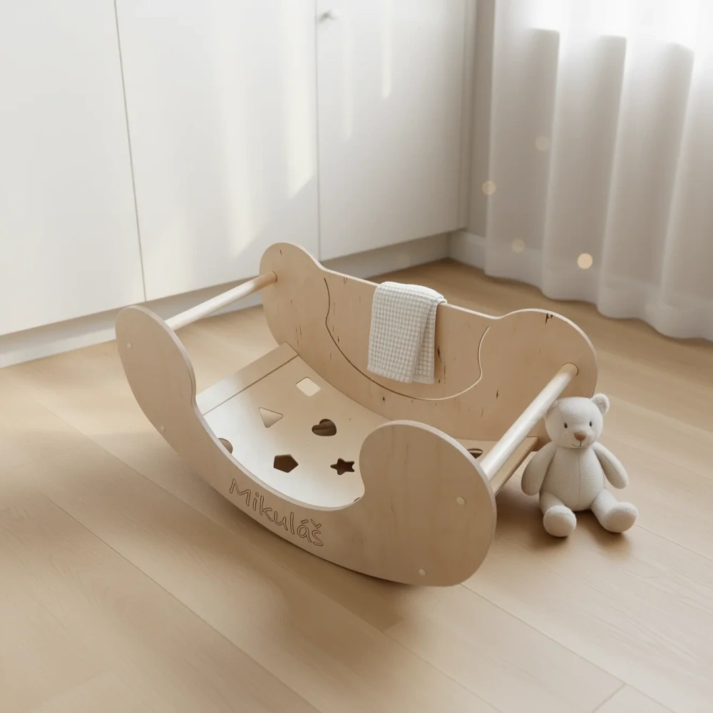 Multifunkční Montessori houpačka a edukační stolek 4v1 - abeceda