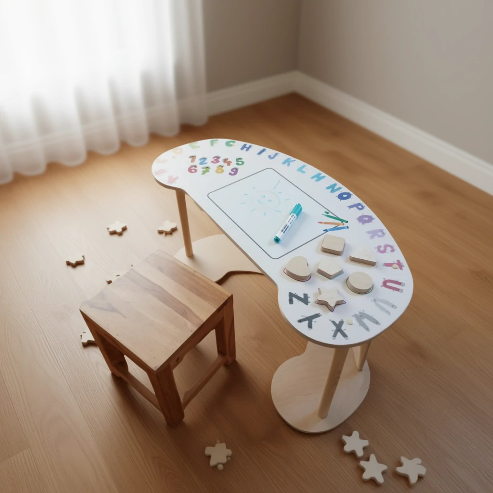 Multifunkční Montessori houpačka a edukační stolek 4v1 - abeceda