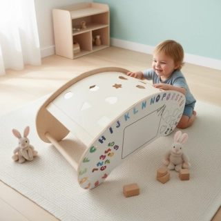 Multifunkční Montessori houpačka a edukační stolek 4v1 - abeceda