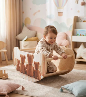 Multifunkční Montessori houpačka a stolek 4v1 - medvídci
